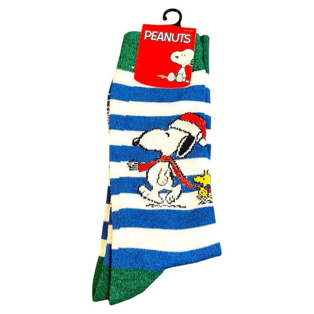 Snoopy and Woodstock  Christmas  Crew Socks by BIOWORLD Fits Shoe Size  8 - 12
